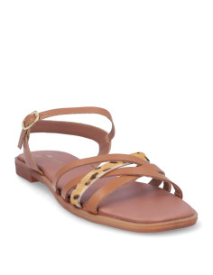 Sandalia Plana Kangaroos Mujer Cuero Y Leopardo 873-33 2
