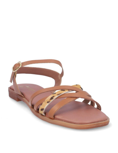 Sandalia Plana Kangaroos Mujer Cuero Y Leopardo 873-33