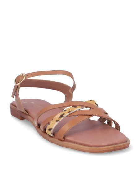 Sandalia Plana Kangaroos Mujer Cuero Y Leopardo 873-33