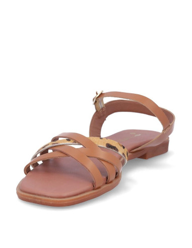 Sandalia Plana Kangaroos Mujer Cuero Y Leopardo 873-33