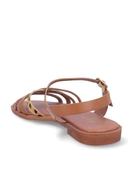 Sandalia Plana Kangaroos Mujer Cuero Y Leopardo 873-33