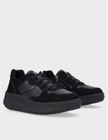 Deportivos Kangaroos Chica  Serraje Textil Negro K10-1