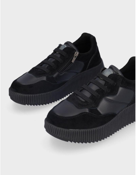 Deportivos Kangaroos Chica  Serraje Textil Negro K10-1